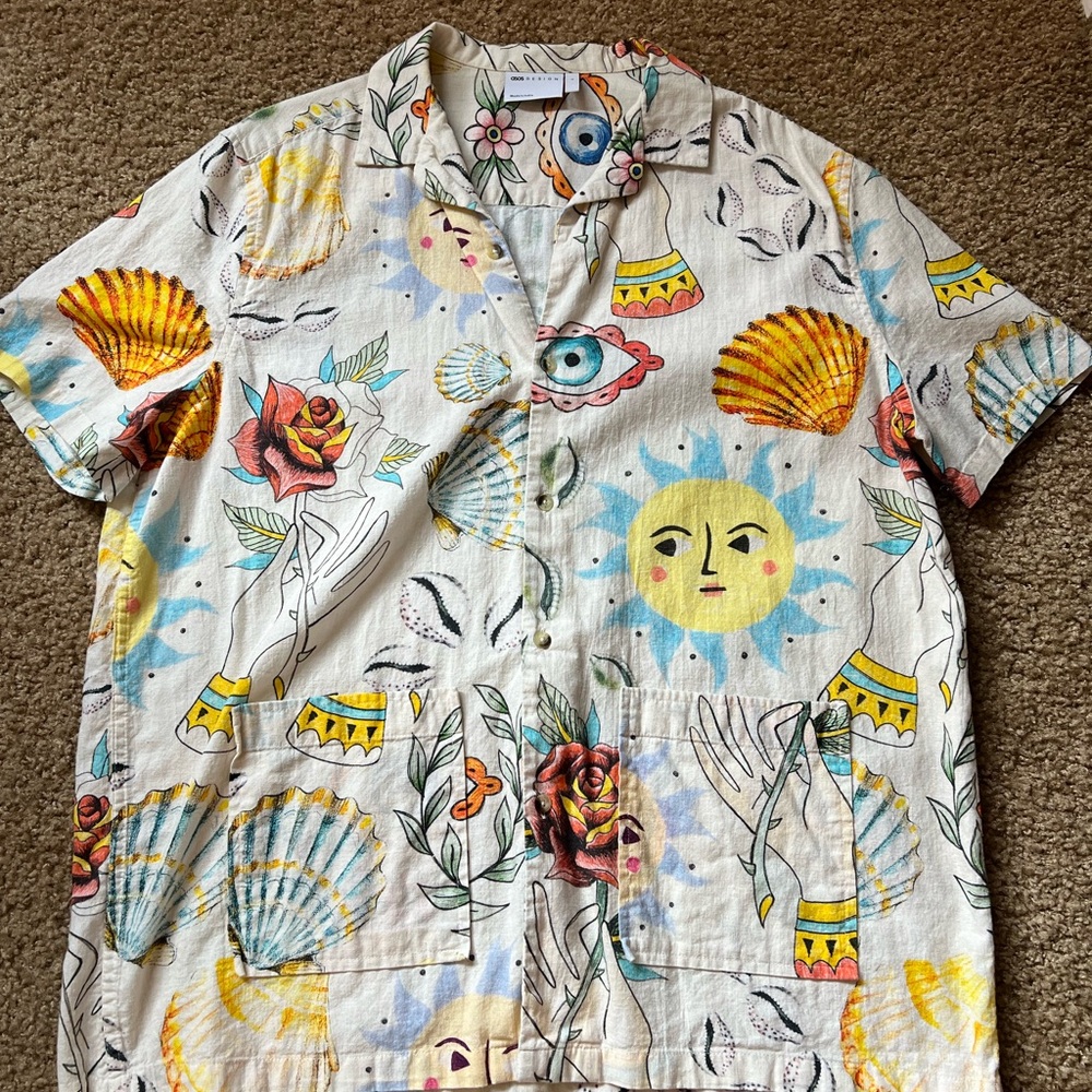 Asos linen-blend Graphic Button-Up Shirt
